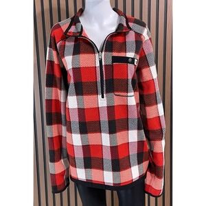 The North Face Gordon Lyons Men's L Red Sweater Polyester Plaid Half Zip Preppy